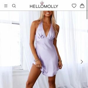 Hello Molly Purple Satin Chemise with V-Neck and Spaghetti Straps